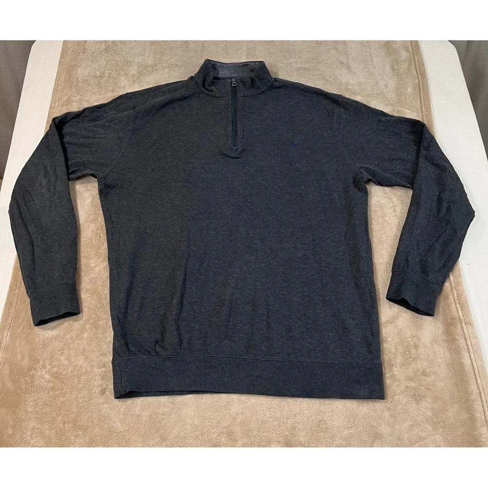 Polo Ralph Lauren Pullover Men's size L Tall Gray Heather Pony Logo 1/2 Zip EUC